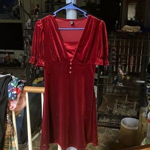 SHEIN Red Velvet High Low Dress
